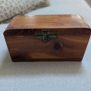 Vintage Rustic Wooden Lidded Storage Box with Metal Clasp